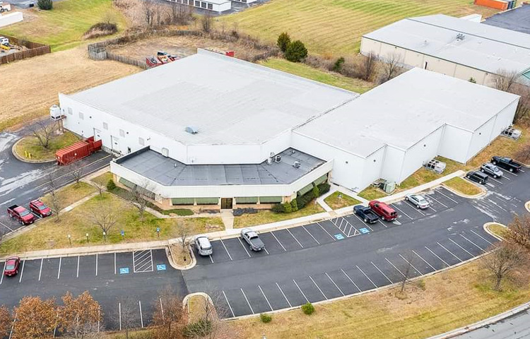 Aerial view of BEI delivery headquarters front parking lot